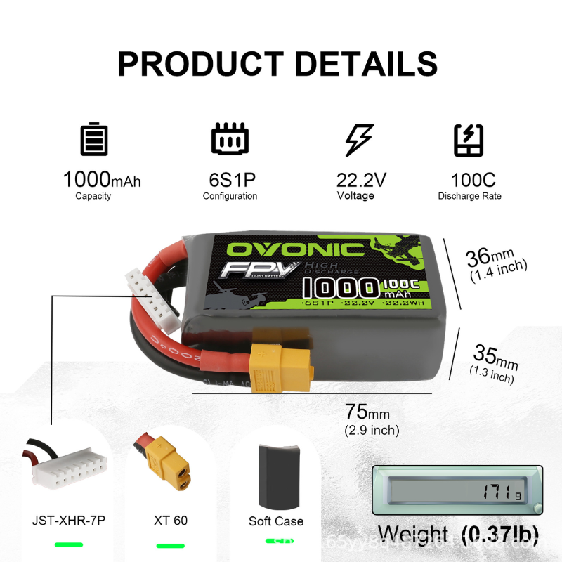 2Pcs OVONIC 1000mAh 100C 22.2V – Drone Battery Li-Ion recenzja i cena